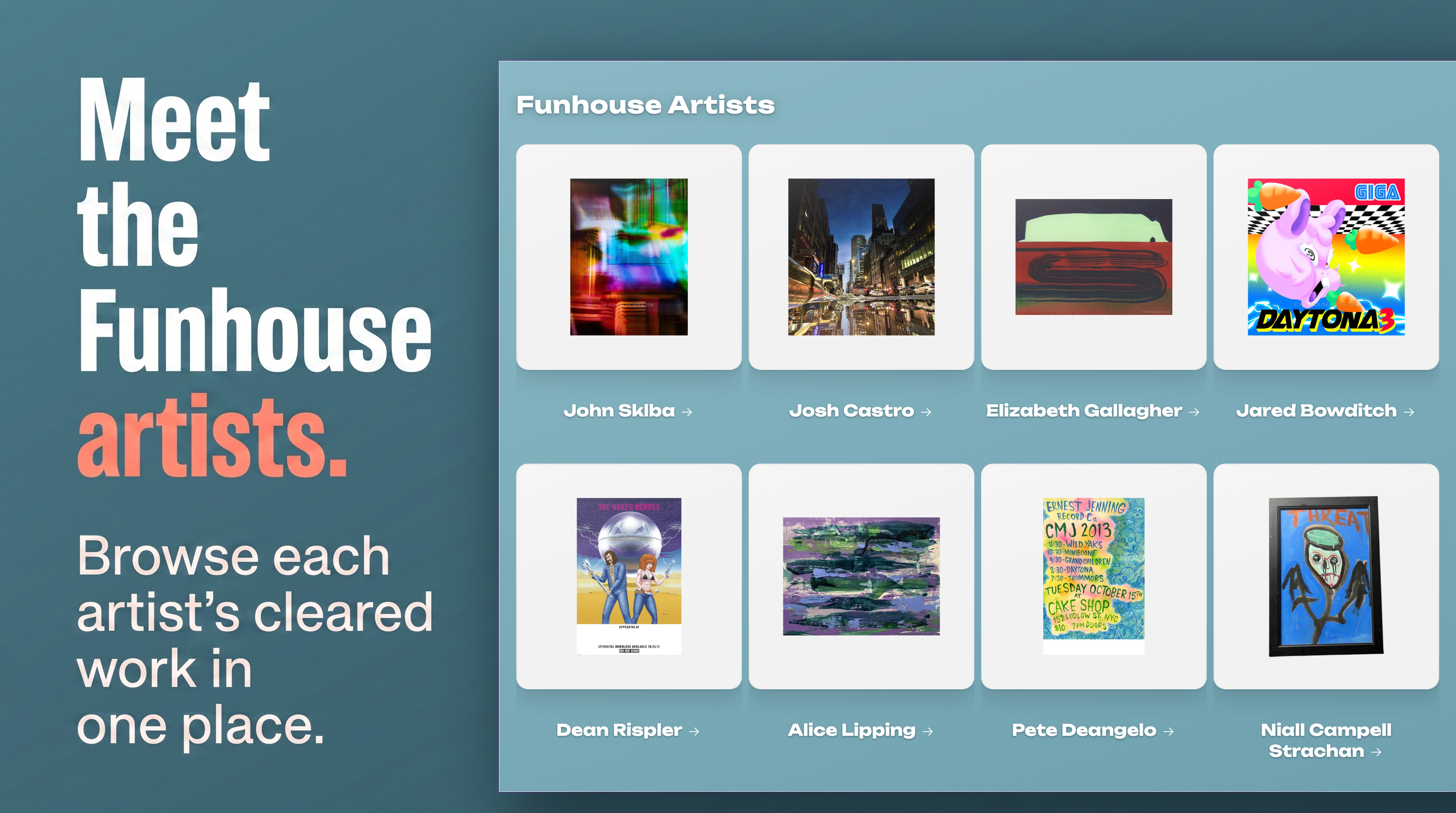 Funhouse Artists. Meet the artists behind the catalog and browse their collections.